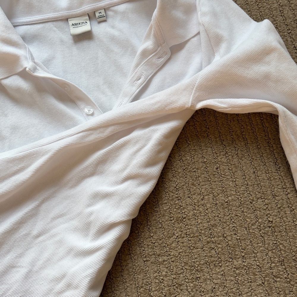 Aritzia HomeStretch Rib Polo Longsleeve, M, White - Picture 5 of 7